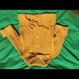 3/4 Cuffed Sleeve Button Down Drawstring Sweater